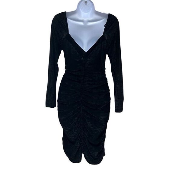 Minkpink Chaima Black Velvet Ruched Mini Dress Large NWT Sexy Stretch Cocktail - Picture 3 of 11